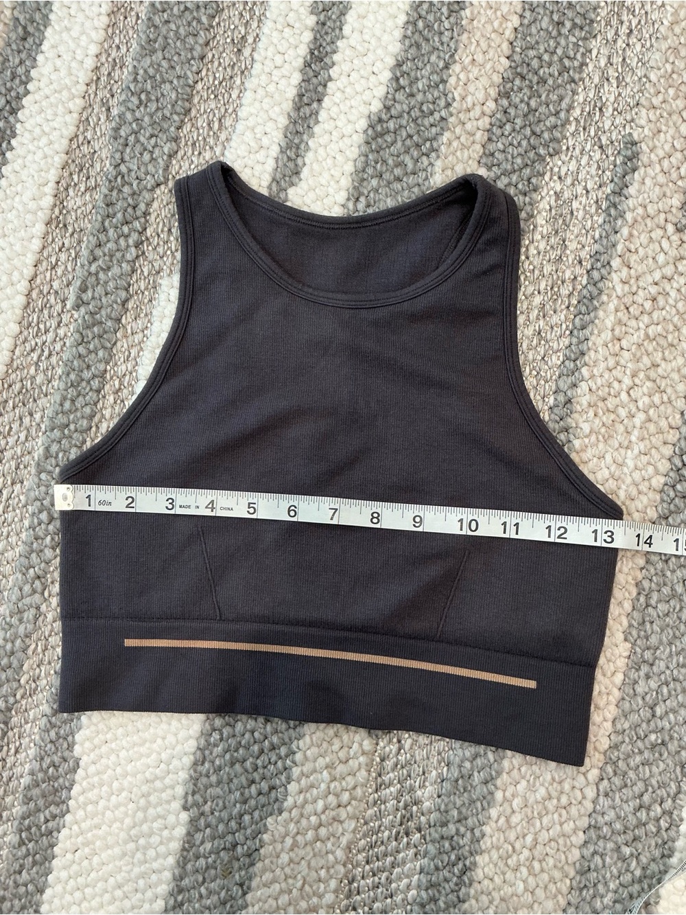 Lunya Ribbed Scoop Sports Bra with Logo Band in Taupe Size Medium - Picture 7 of 8
